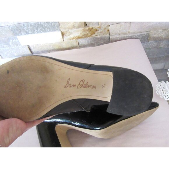 Sam Edelman Codie Black Patent Leather Block Heel Booties SZ 7.5 - Picture 7 of 7